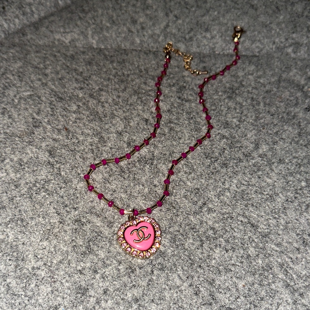 CHANEL Pink and Gold Heart Necklace